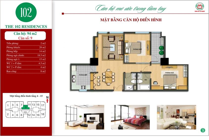 Chung cư 102 Trường Chinh Kinh Đô - diện tích 94 m2